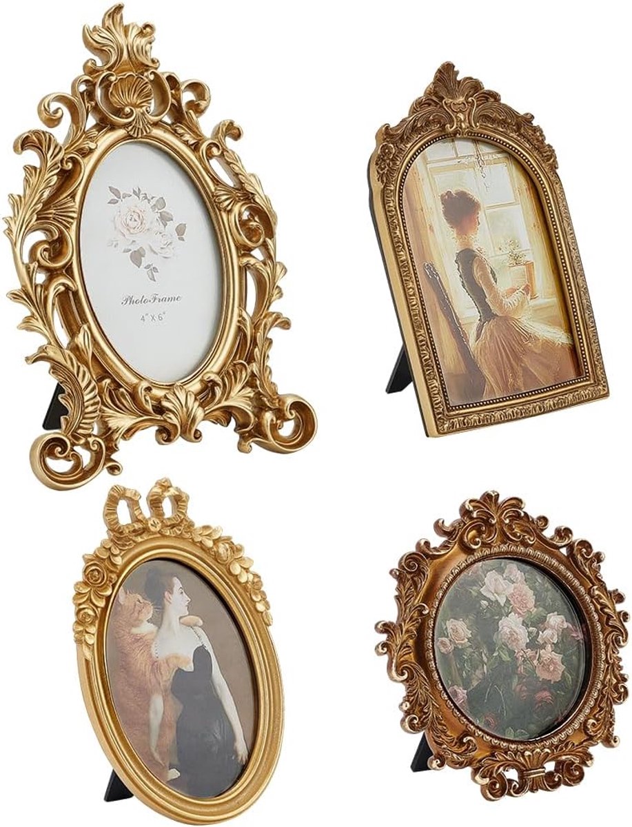 4 Small Gold Vintage Photo Frames Antique Photo Frames Baroque Photo Frames With Glass Front Table Drafter Home And - ShopVlot