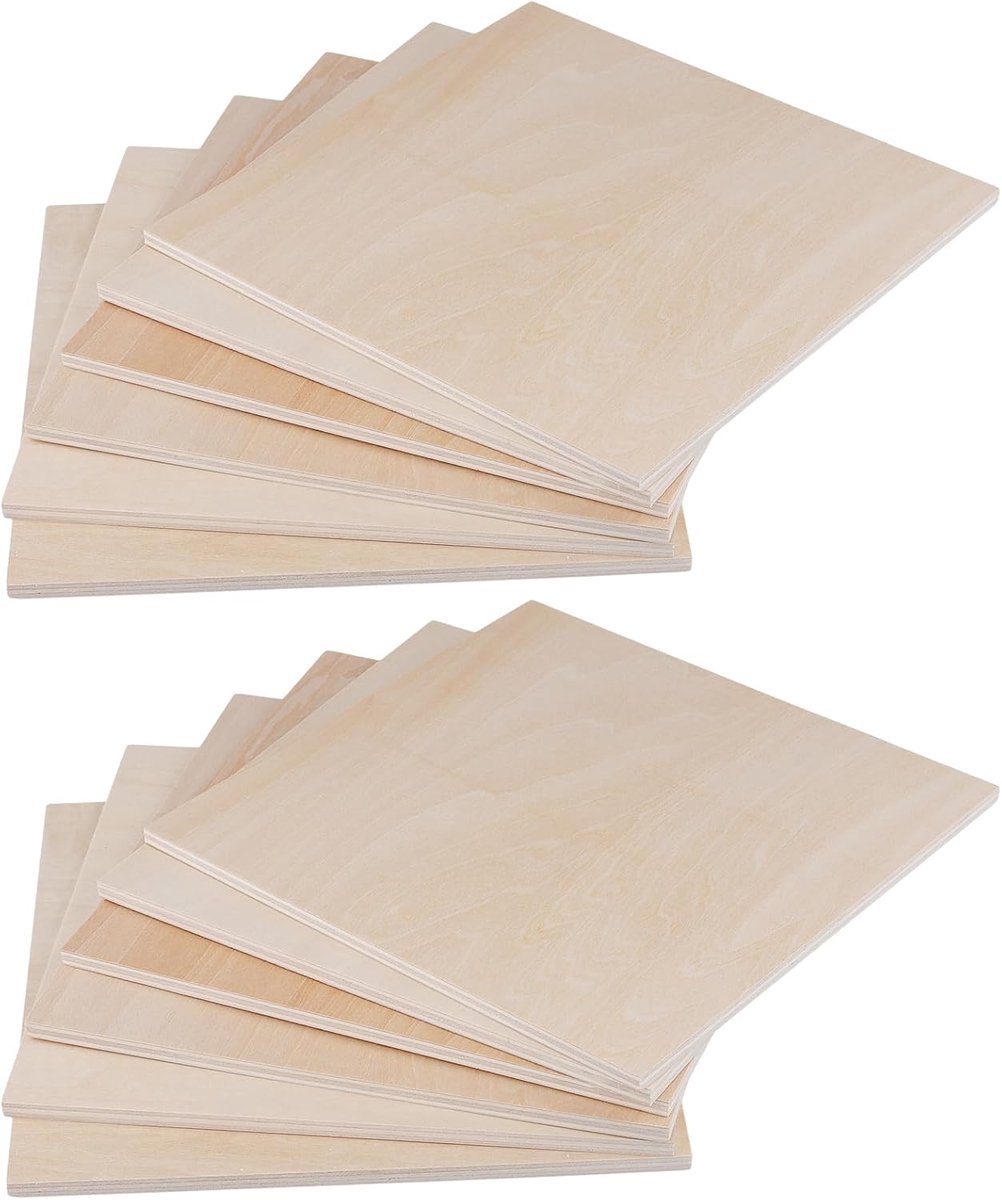 Pack of 12 Plywood Sheets, 200 x 200 x 6 mm, Linden Wood Panels, Square Wooden Panel, Plywood for Crafts - ShopVlot