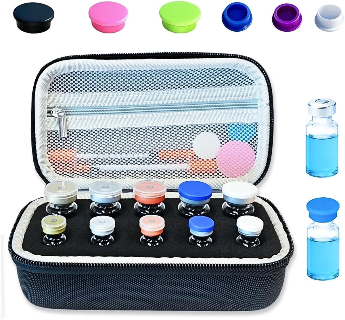 Insulin Bag, Shockproof Peptide Box, Hard EVA Shell with Foam for 10 Bottles 1.8 ml 2.5 ml 7.5 ml 8 ml with Mesh - ShopVlot