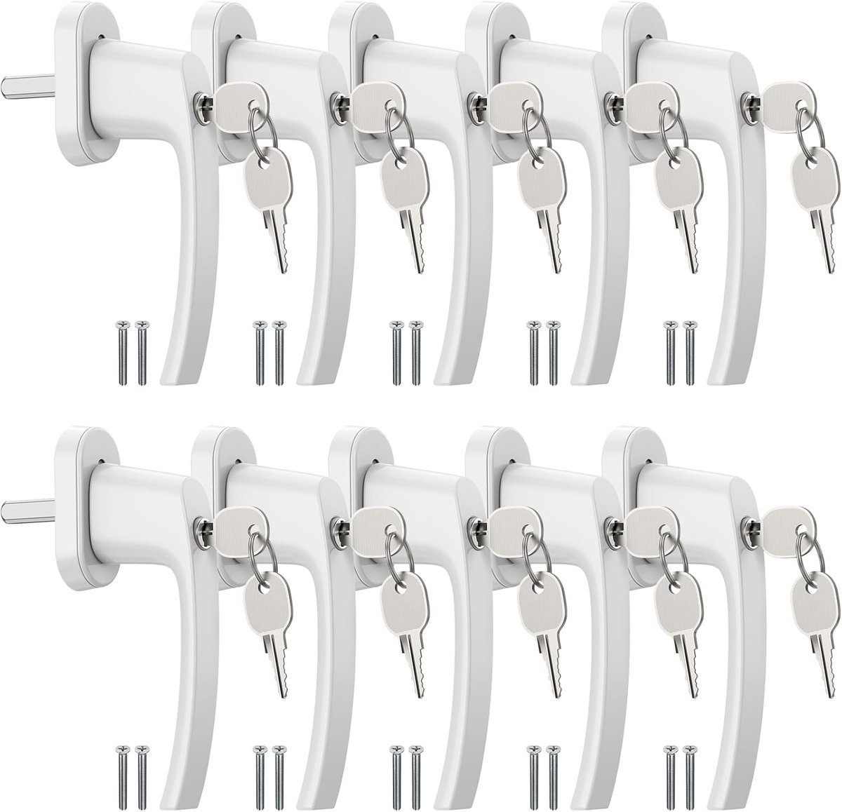 AUTOUTLET Pack of 10 Aluminium Window Handle Lockable Child Lock with Lock Pin Length 35 mm Equal Closing for Windows - ShopVlot