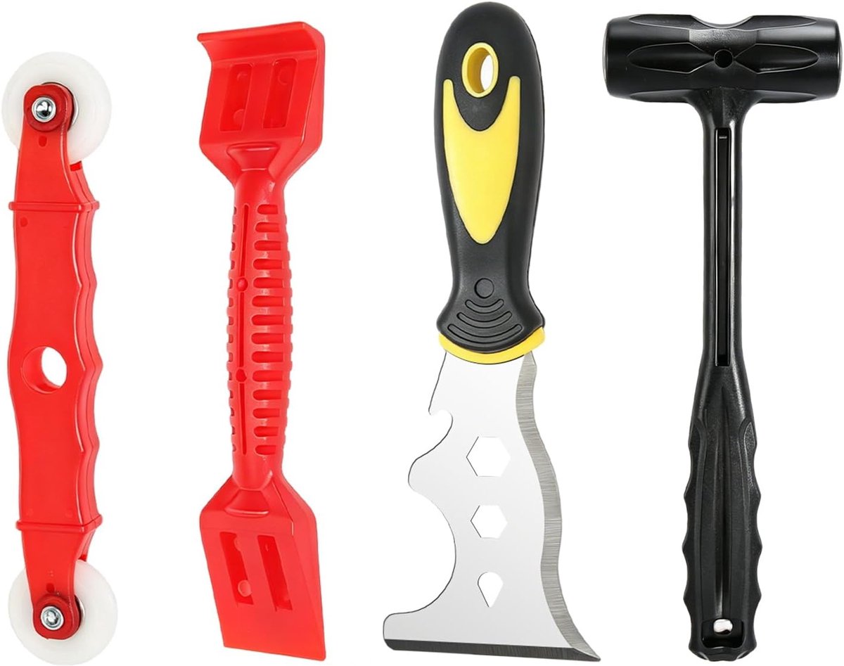 Raambeglazingsgereedschapset, 4-delig beglazingsgereedschap, inclusief roestvrijstalen schraper, dubbele kophamer - ShopVlot
