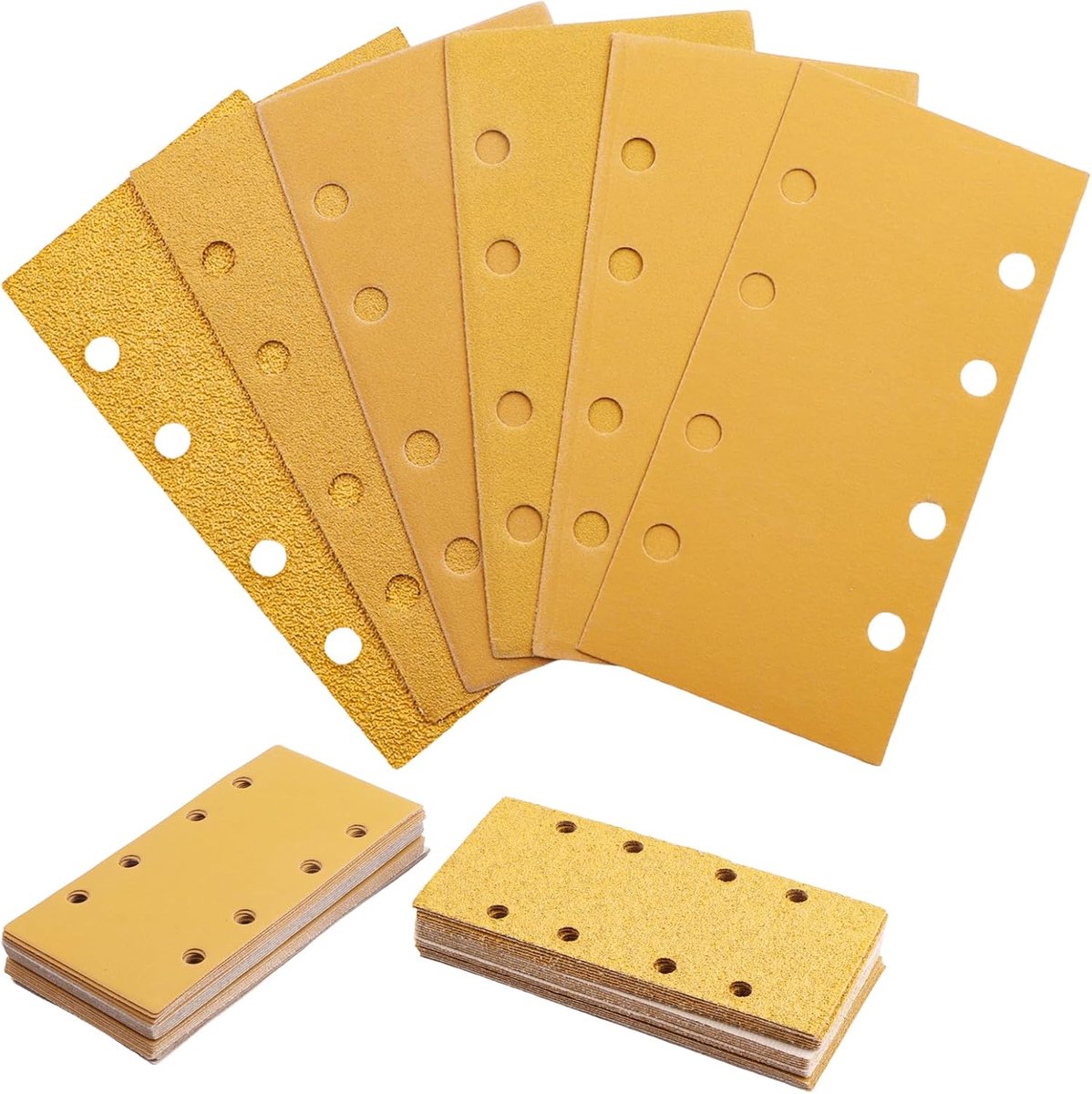 56-Piece Sandpaper Set, 93 x 185 mm, Grit Size 40, 60, 80, 120, 180, 240, 320, with 8 Holes, Rectangular, for Random - ShopVlot