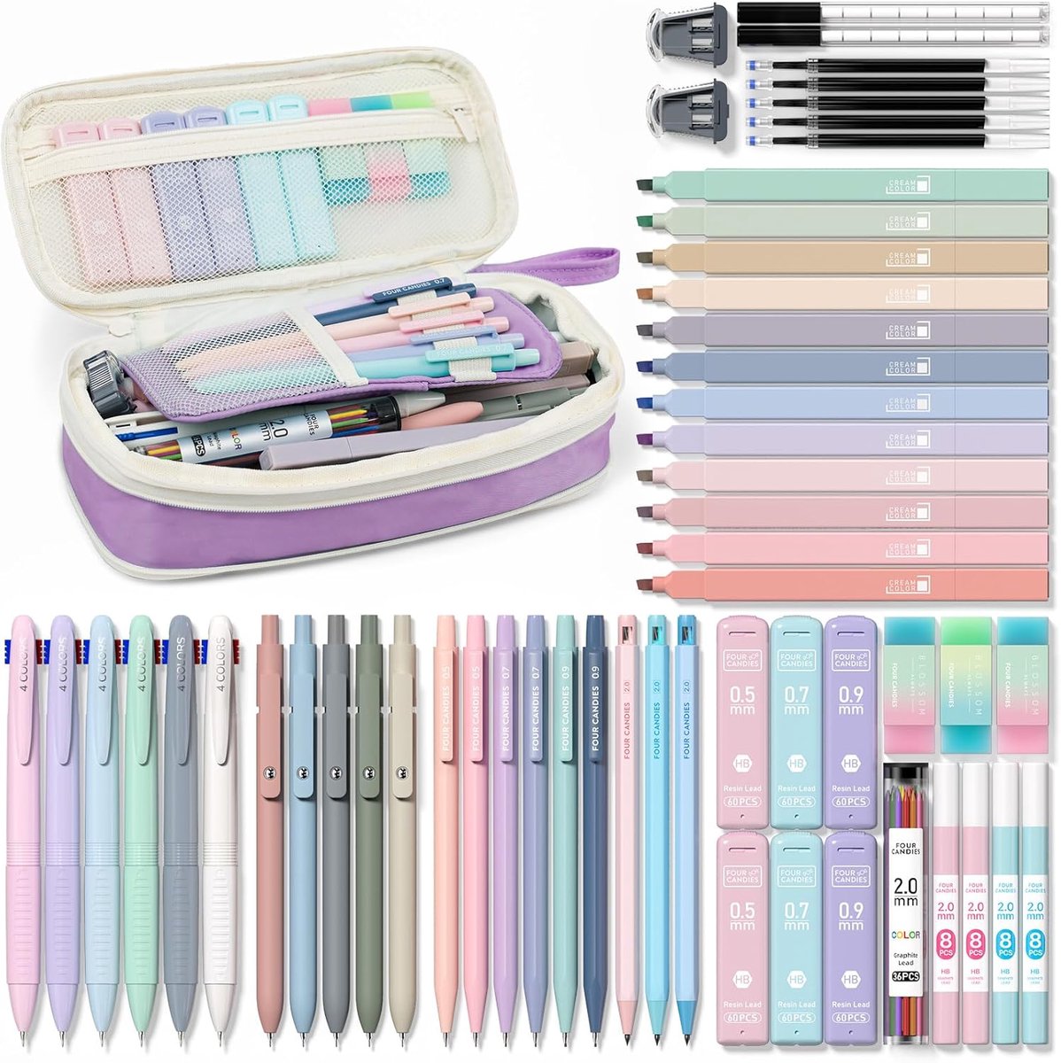 Four Candies 56PCS Aesthetic School Supplies-Purple - ShopVlot