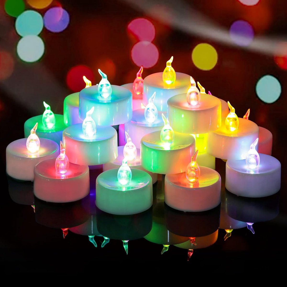 Pack of 36 Electric Tea Lights, Colourful Slow Changing Battery Operated Flameless Flickering LED Tea Lights with - ShopVlot