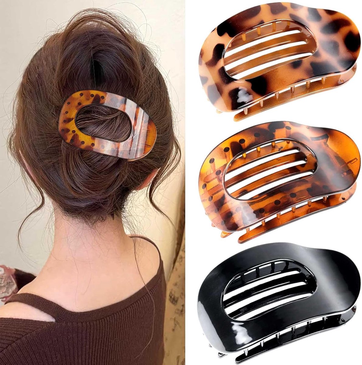 Women's Hair Clips, 3 Pieces, Medium Hair Pin, Flat Clip, Leopard Pattern Hair Clip, Hair Clips for Thick or Thin - ShopVlot