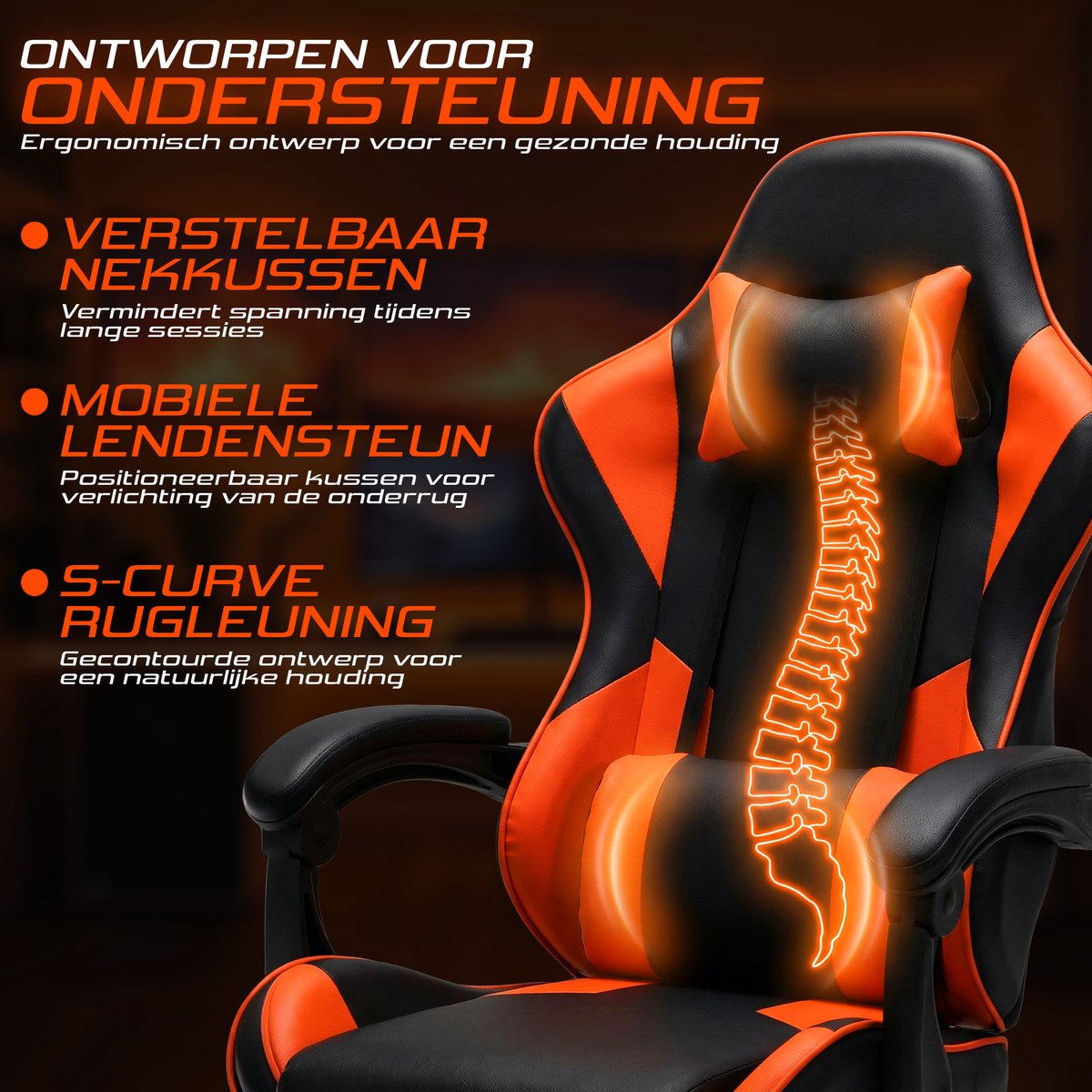 Gaming Stoel – Comfortabele Gamer Chair – Zwart/Rood – Verstelbaar thumbnail 6