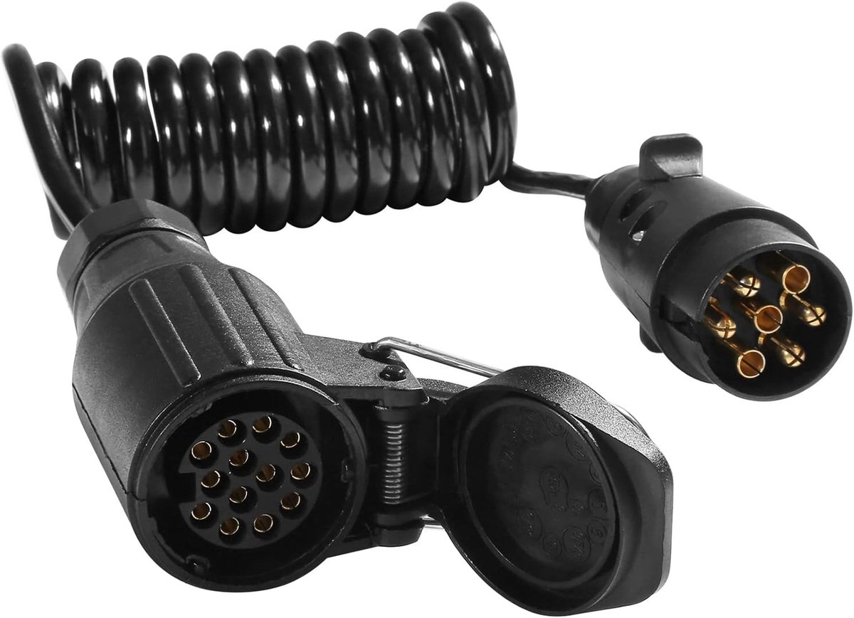 Trailer Board Extension Lead with 7 Pin Male Plug to 13 Pin Female Socket, Trailer Extension Cable, Spiral Extension - ShopVlot