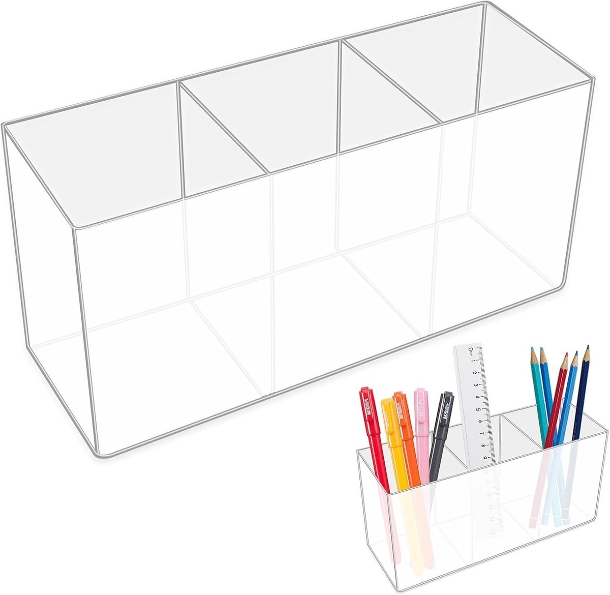 Solidchoice - Acryl Pennenhouder met 3 Compartimenten voor Kinderen