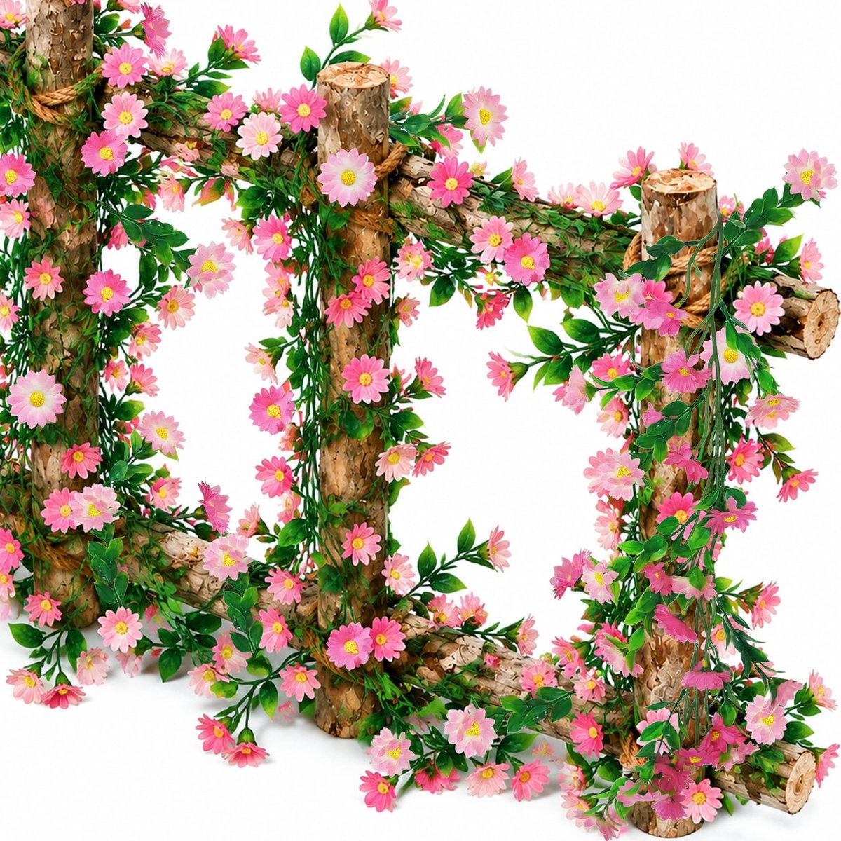 Solidchoice - Kunstmatige Roze Madeliefjes Bloemenslinger, Set van 2