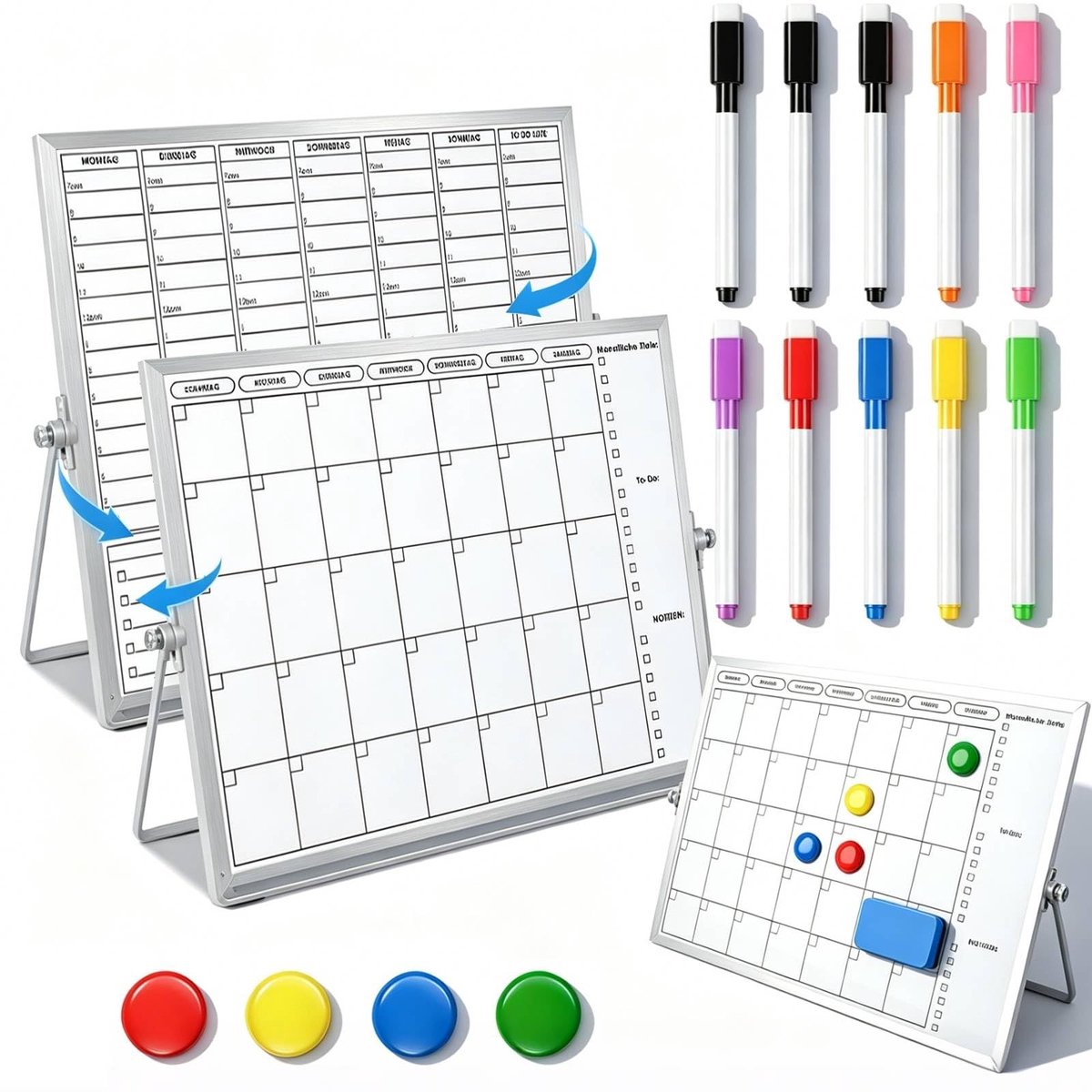 Solidchoice - Dubbelzijdig Whiteboard met Standaard en Accessoires