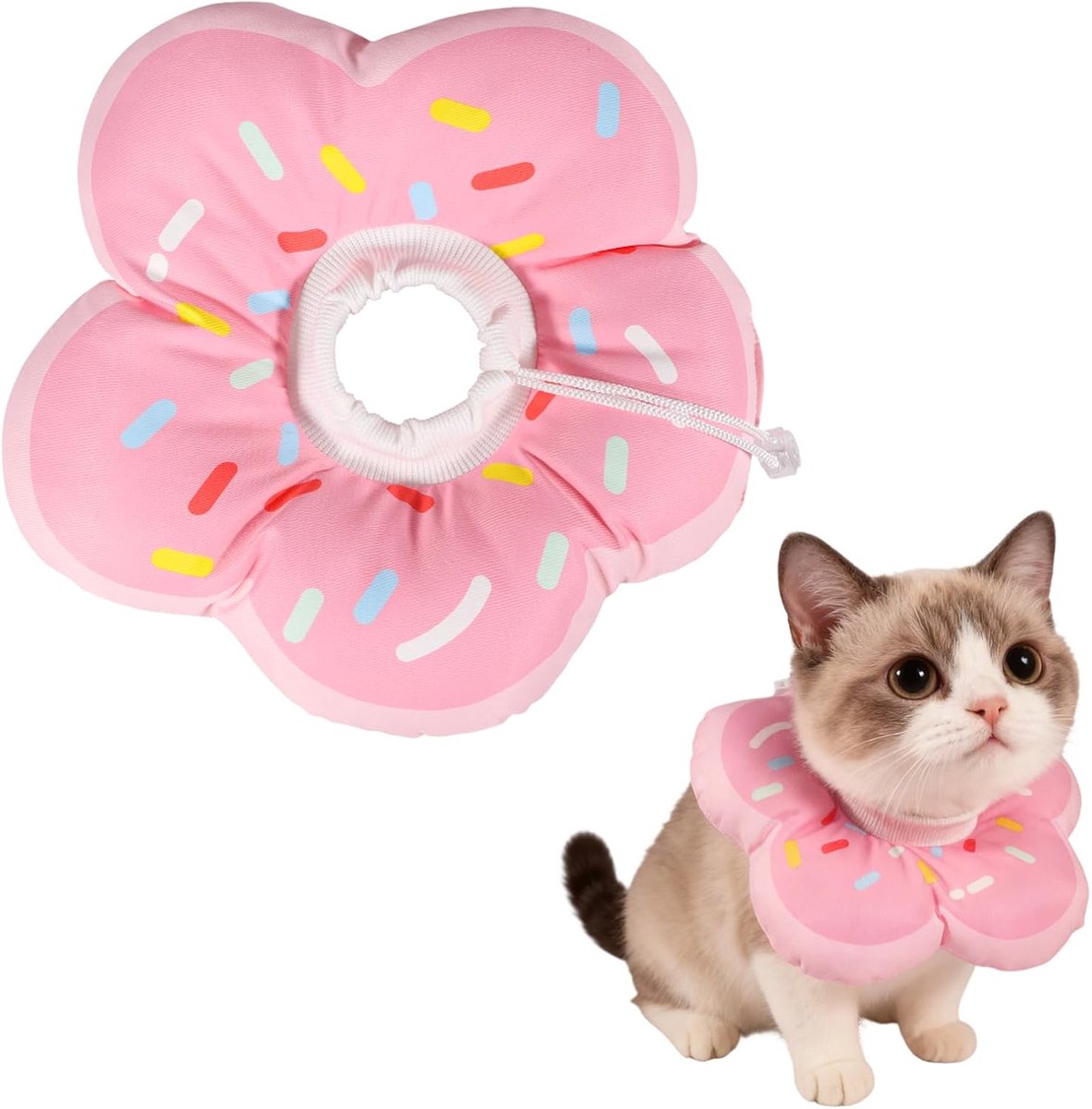 Katten herstelhalsband zacht - verstelbaar en waterdicht - schattig donutpatroon - voorkomt likken en bijten - ShopVlot