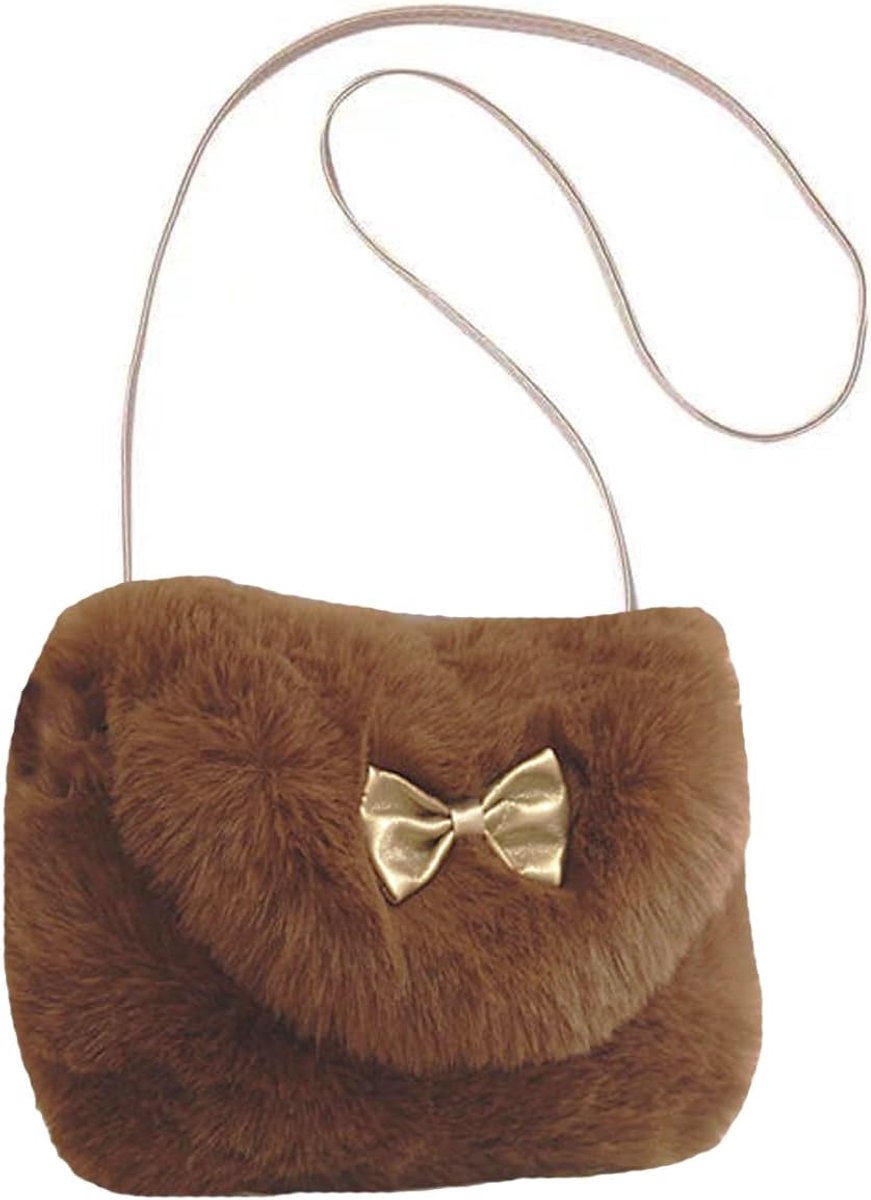 Schoudertas voor kinderen - Pluche mini handtas - Bruin - Perfect voor sleutels en tissues - ShopVlot