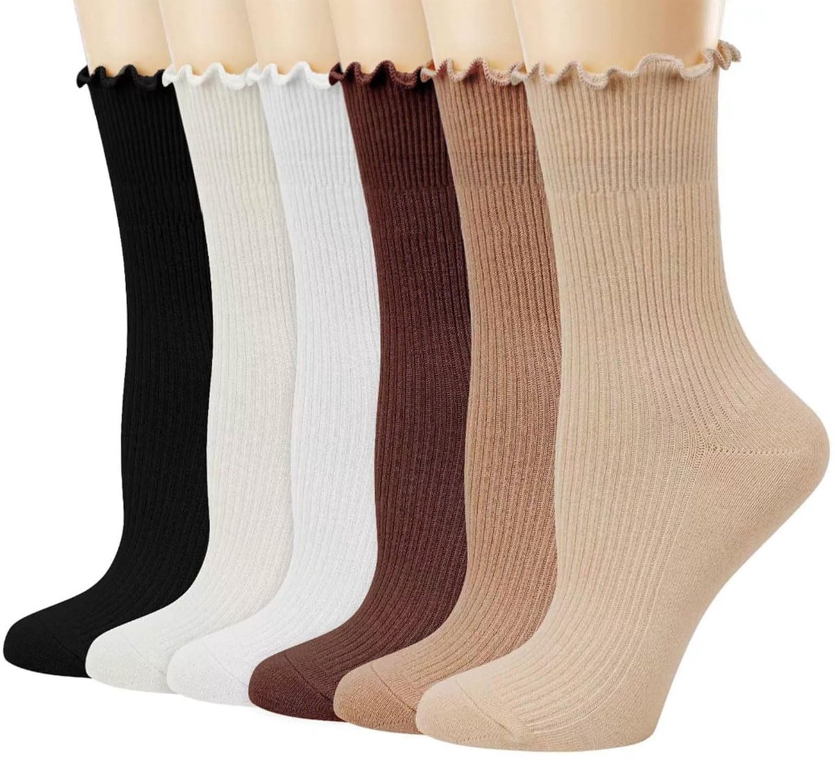 Solidchoice - Set van 6 Paar Dames Sokken met Ruches