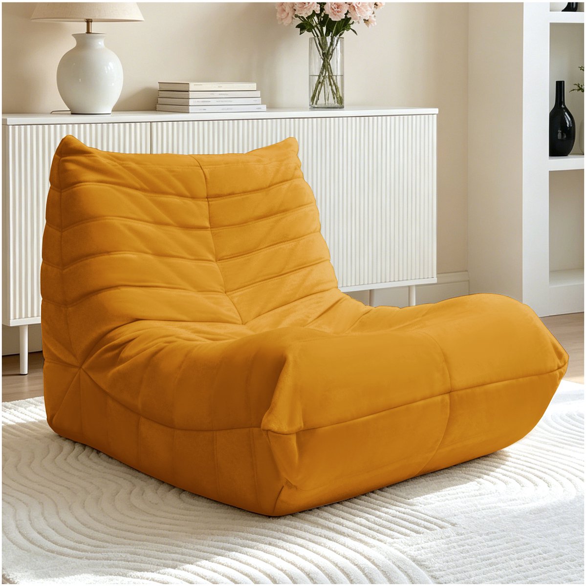 OKWISH Fauteuil 100 x 90 x 70 cm - Ergonomisch Floor Sofa Met Dikke Sponsvulling - Voor Lezen En Ontspannen - Stof - Geel