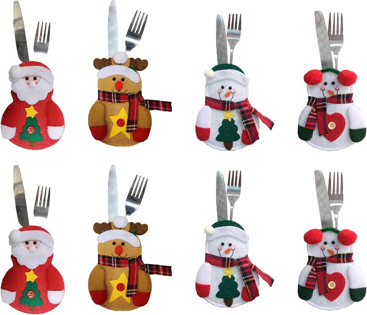 Kerstbestekset 8 Stuks - Hoge kwaliteit non-woven - Schattige kerstpatronen - Perfect voor kerstfeest - ShopVlot