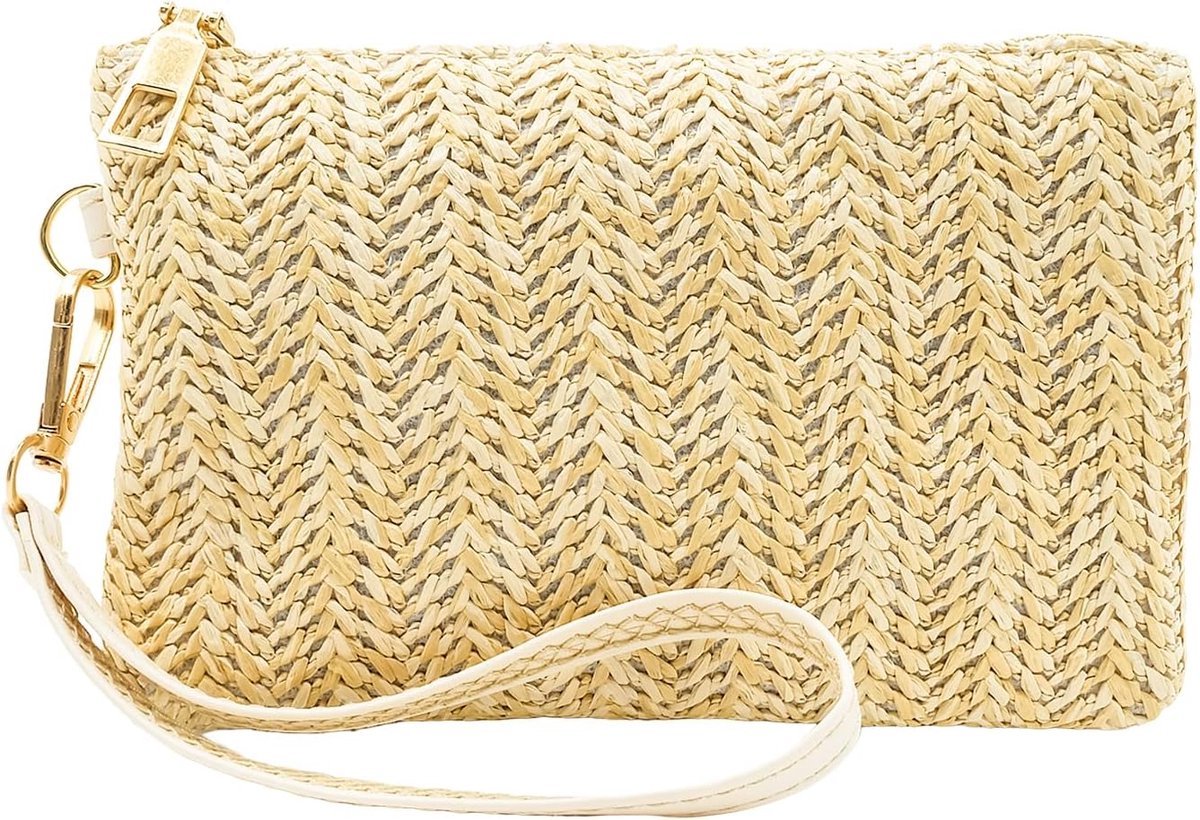 Straw Clutch Purse - Lichtgele Stro Handtas - Vrouwelijke Woven Clutch - Ideaal voor Mobiele Telefoons - ShopVlot