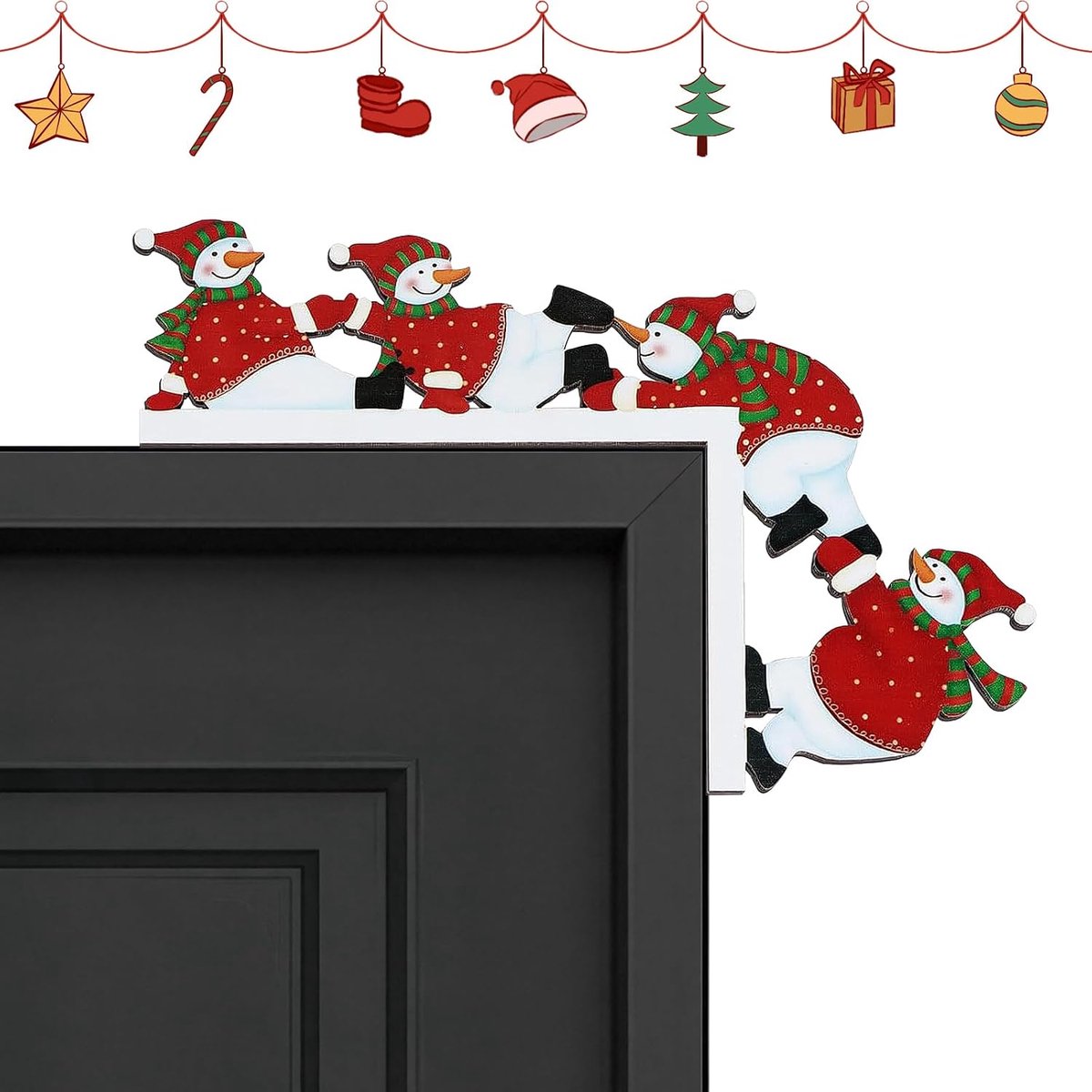 Kerstdecoratie deurframes - houten kerstdecoratie - met ronde stickers - sfeervolle aankleding voor de deur - ShopVlot