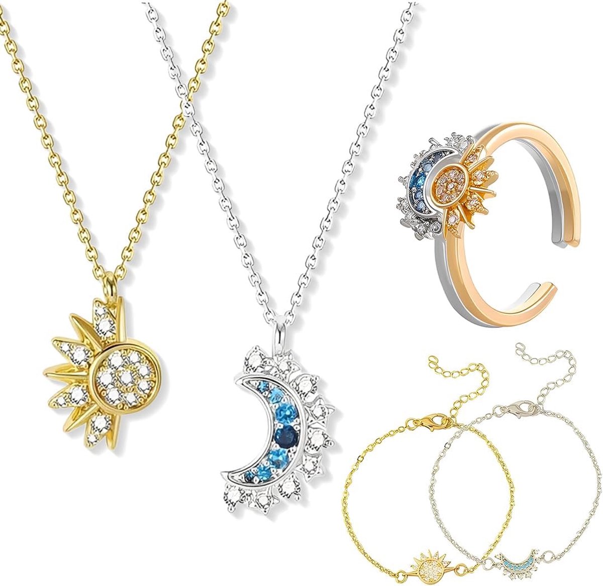 Neklaceset voor koppels - zon en maan - vriendschap sieraden - symbolen van verbinding - ShopVlot