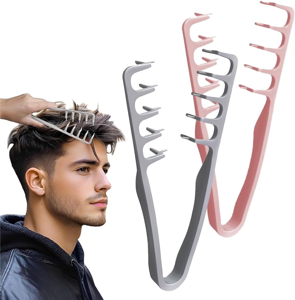 Haarkam Set 2 Stuks - Grote Tanden Kam - Grijs + Roze - Voor Volumineus Haar - ShopVlot