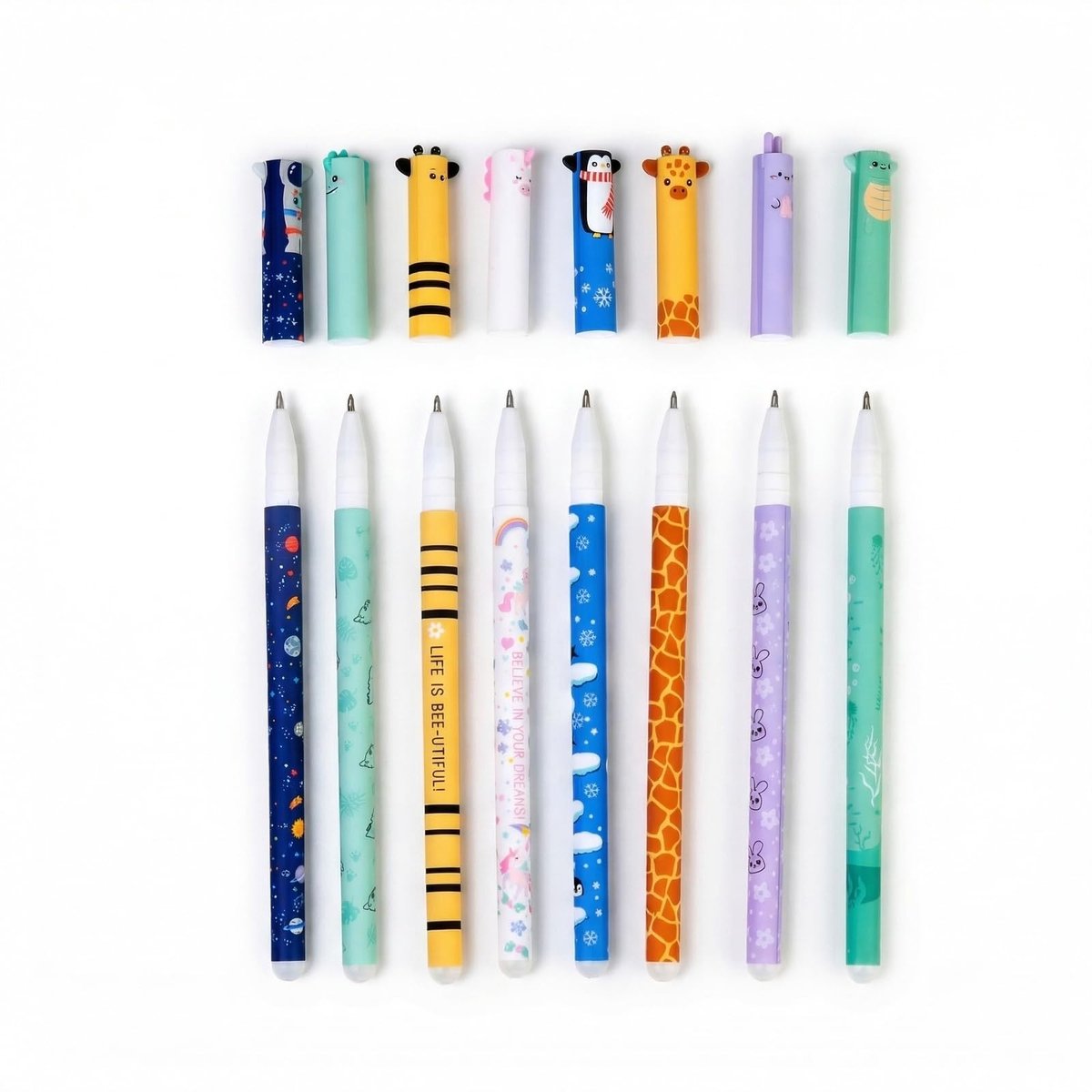 Solidchoice - Set van 8 Uitwisbare Gelpennen met Kawaii Dieren, Fijne Punt 0,7 mm