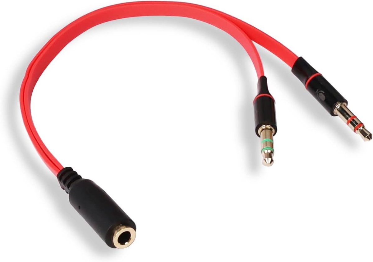 Audio Y-splitter kabel 20cm - Rood - 3.5mm vrouwelijke naar 2x 3.5mm mannelijke - Deel lossless geluid met vrienden - ShopVlot
