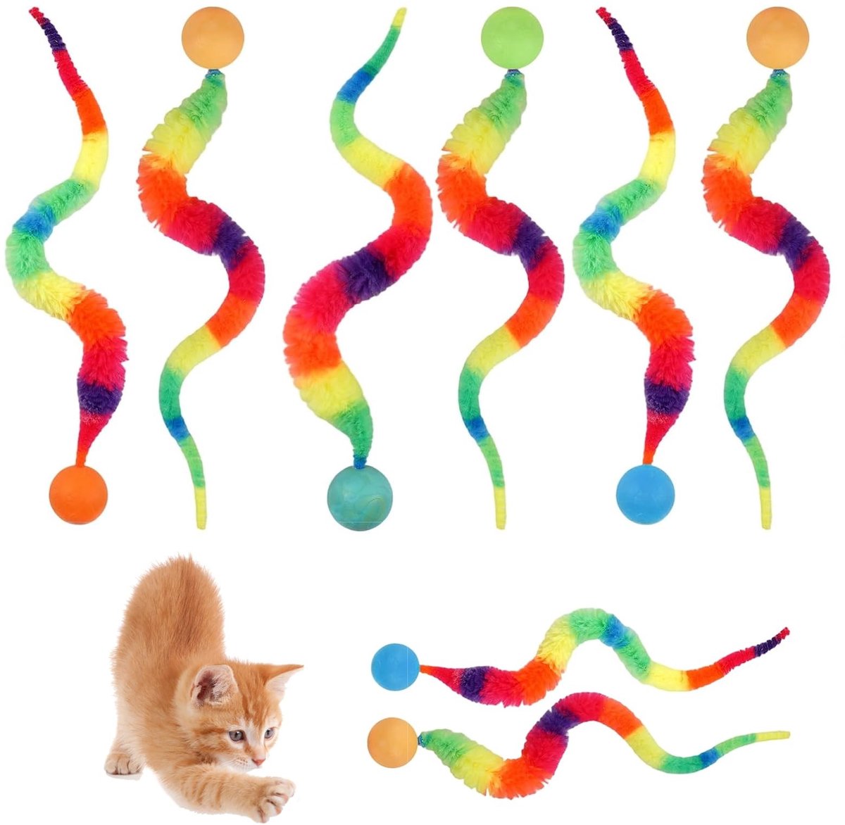 Solidchoice - Set van 8 Kleurrijke Wiggly Ballen voor Katten