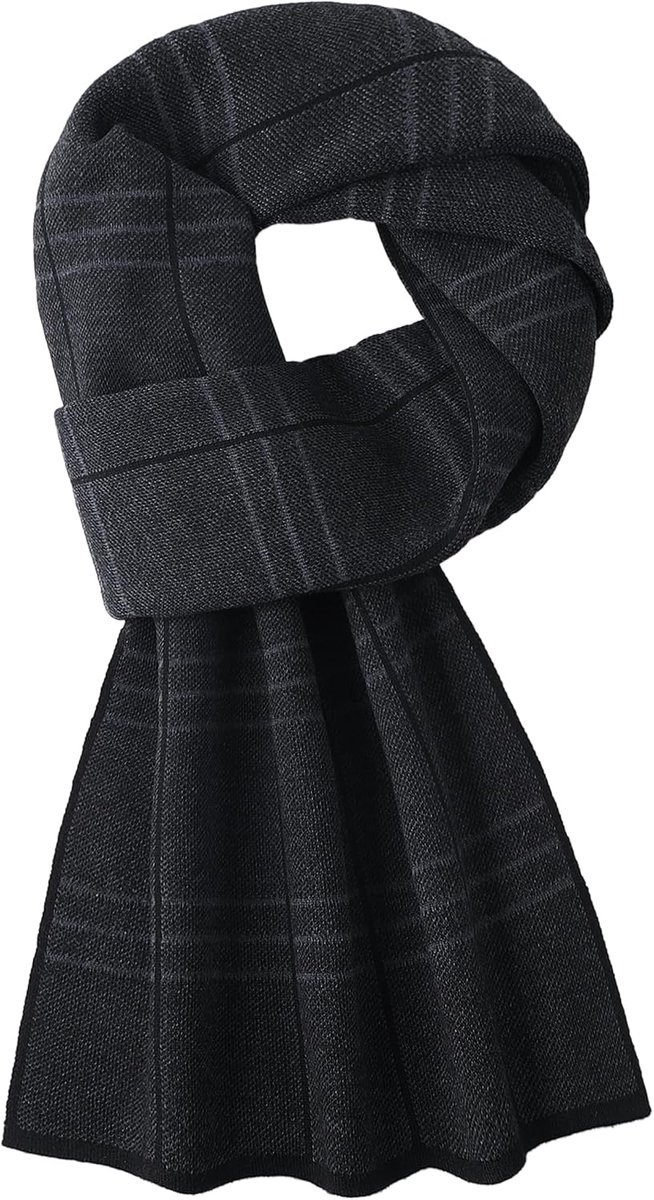 Brede gebreide sjaal 180x30cm - 6% wol - zwart en grijs - stijlvol voor de winter - ShopVlot
