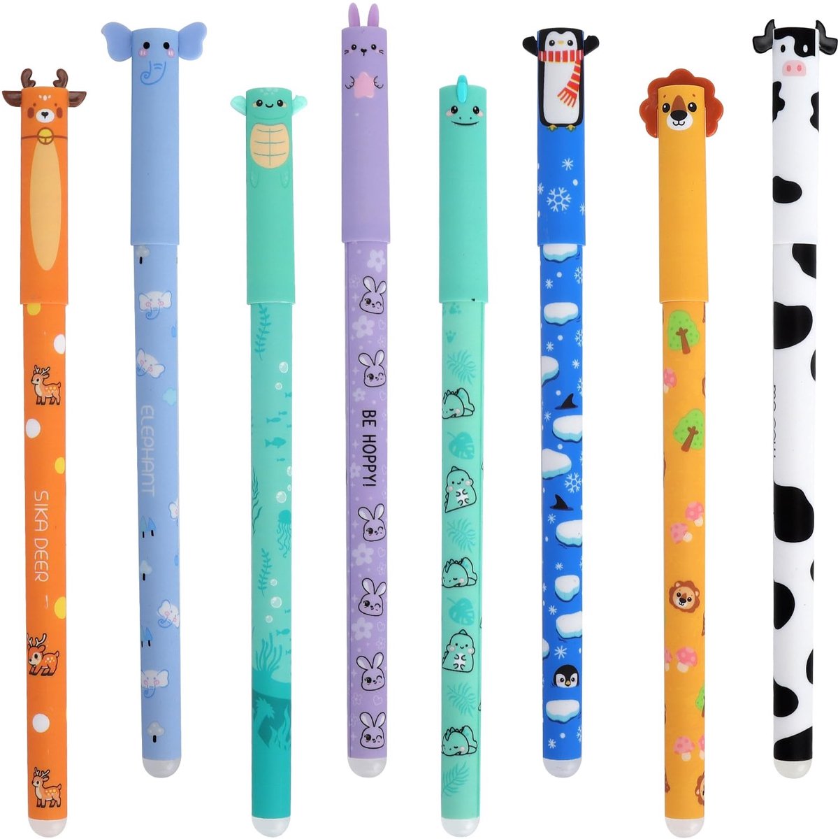 Solidchoice - Set van 8 Uitwisbare Balpennen met Dierenmotief