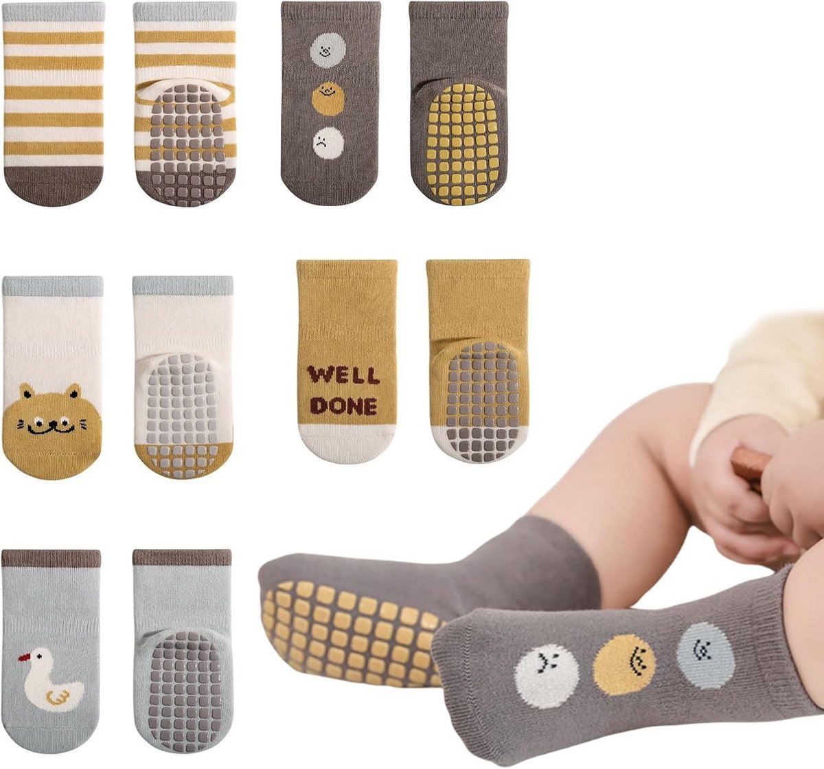 5 Paar Antislip Sokken voor Baby's en Peuters - Comfortabele Sport Sokken met Stopper voor Kinderen