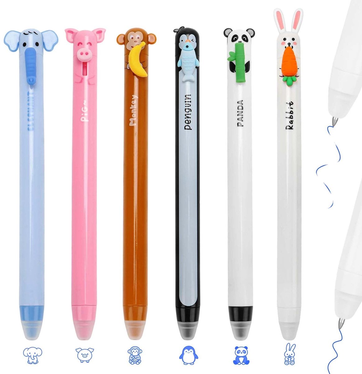 Solidchoice - Set van 6 Uitwisbare Balpennen met Diermotieven
