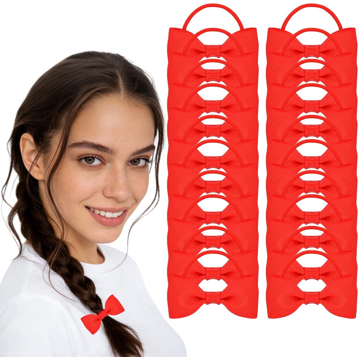 Solidchoice - 20-delige Set Rood Haaraccessoires - Strikjes en Elastiekjes voor Meisjes
