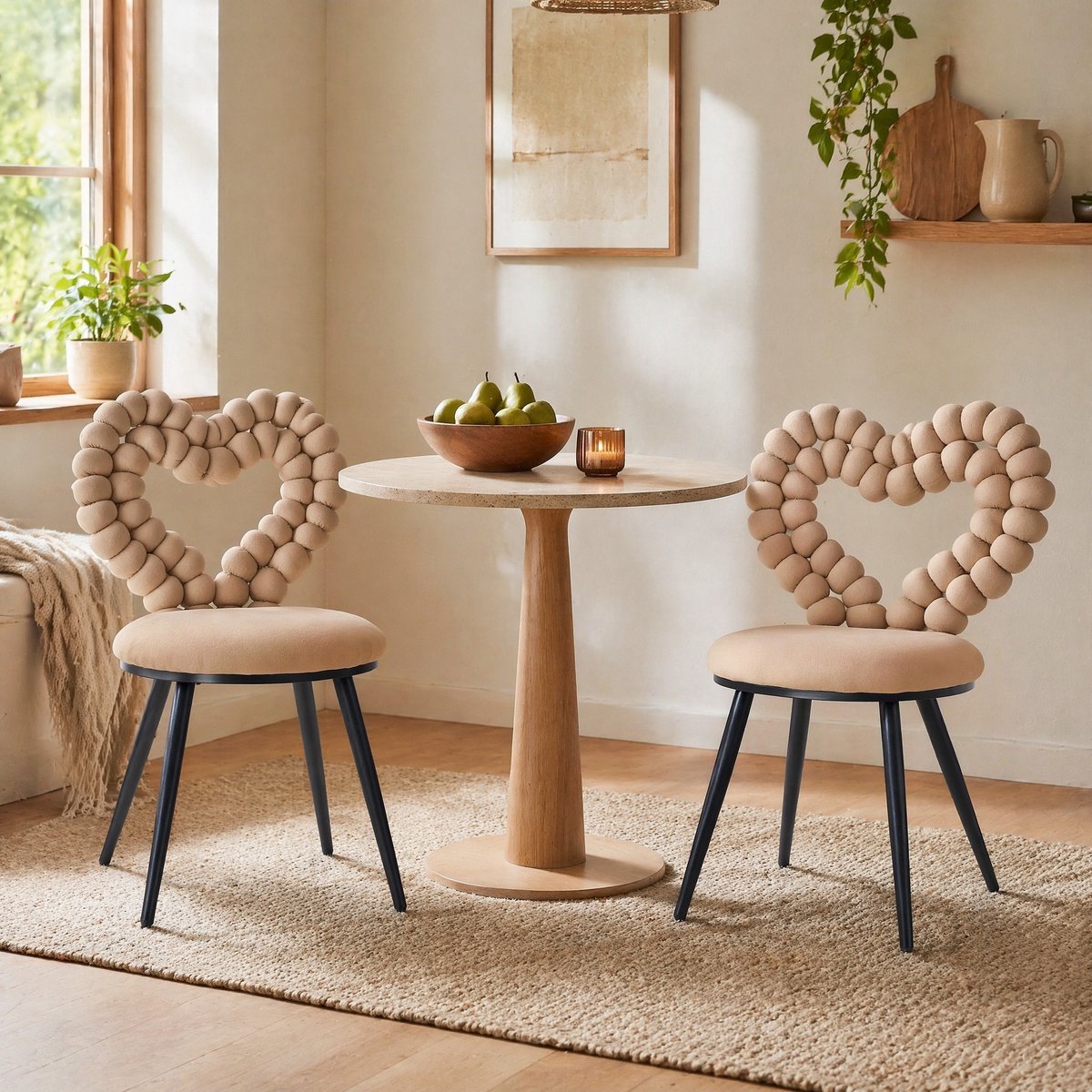 COVREO Eetkamerstoel set van 2, camel velvet, opengewerkt design, metalen poten