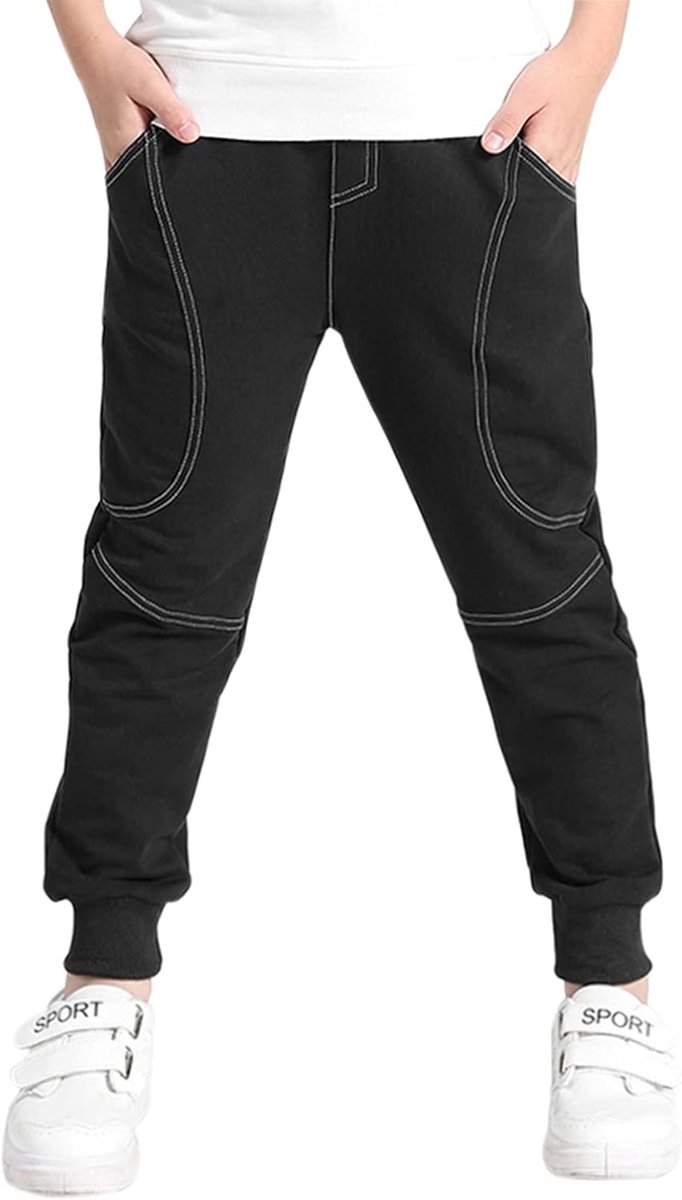 Joggingbroeken jongens 140 - zwart - katoen - comfortabel voor sport - ShopVlot