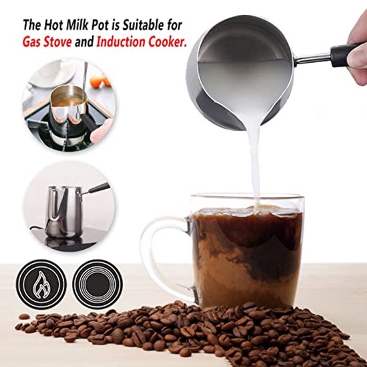 Turkse Koffie Maker Boter Verwarmer Mini RVS Griekse Koffie Verwarmende Smeltende Melkpan met Tuit voor Thuis Café, 350ml Koffie Verhitpan thumbnail 3