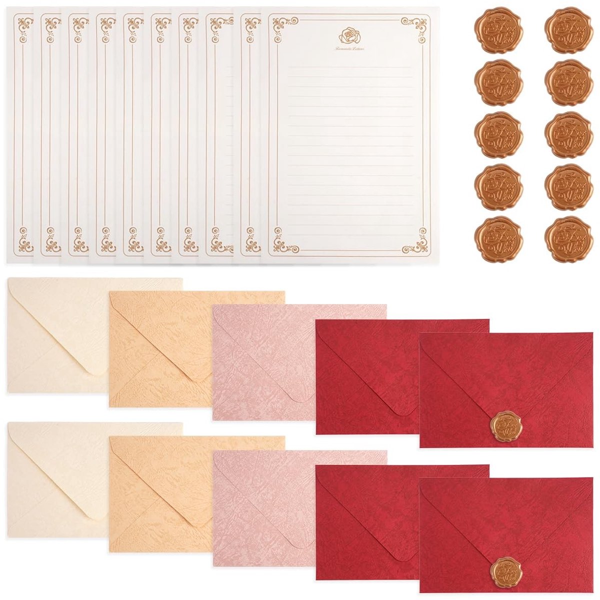 Solidchoice - Vintage Enveloppen en Briefpapier Set met Wax Stempels