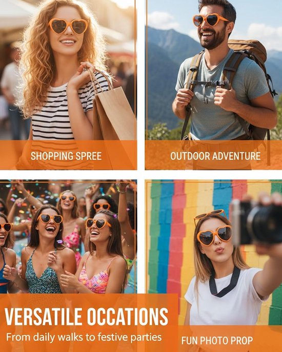 Luxe Hartjes Zonnebril - voor Dames & Heren - Hartvormige Zonnebril Set - UV-Bescherming - Retro Vintage Look - Festival Must - Ideaal voor Bruiloft, Festival & Themafeest - Oranje van Merkloos — afbeelding 4