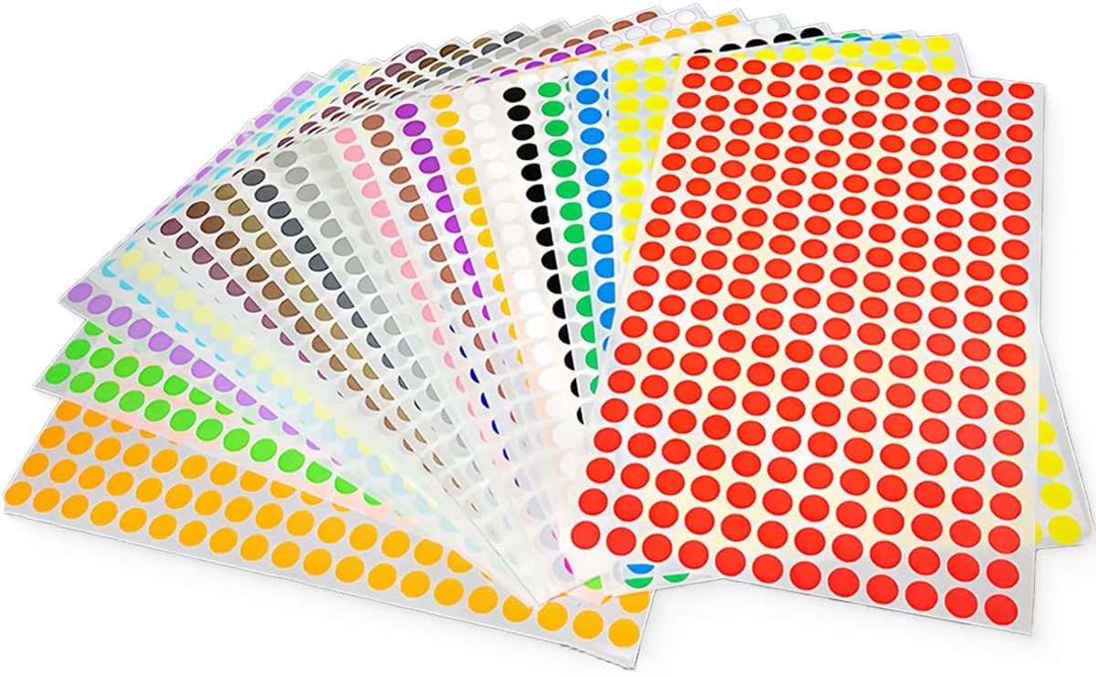 Ronde stickers 10mm - 3840 stuks in 16 kleuren - duurzame coating - ideaal voor organisatie - ShopVlot