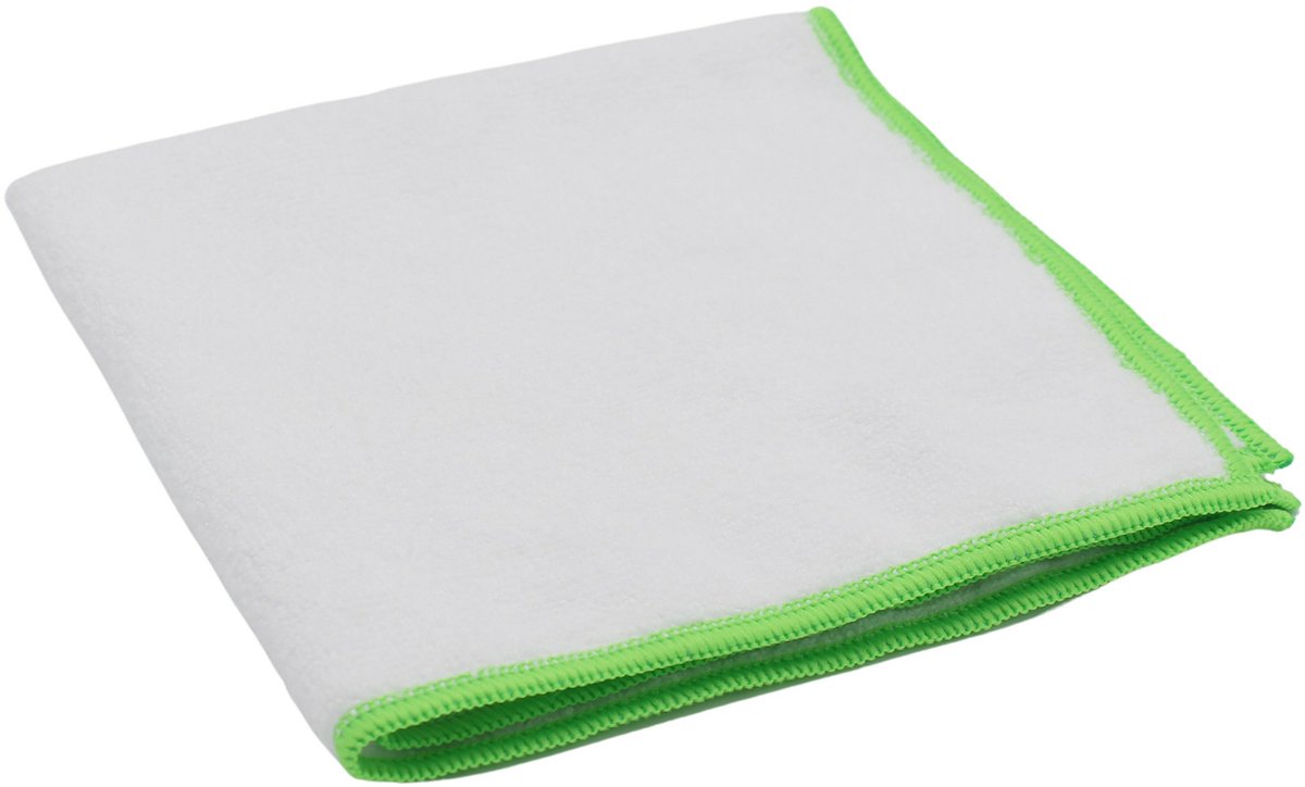 Microvezeldoek Gerecycled ChiaMo.nl Wit met Groene Rand 38 x 38 cm – 5 stuks (83% rPET)