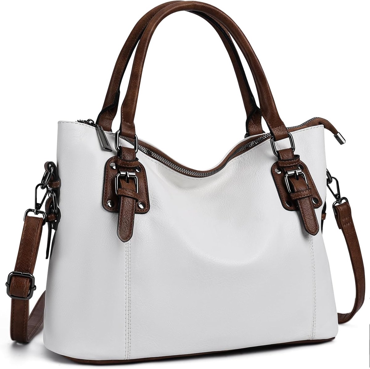 Hobo tas voor vrouwen - faux leren schoudertas - wit en bruin - stijlvol en praktisch - ShopVlot