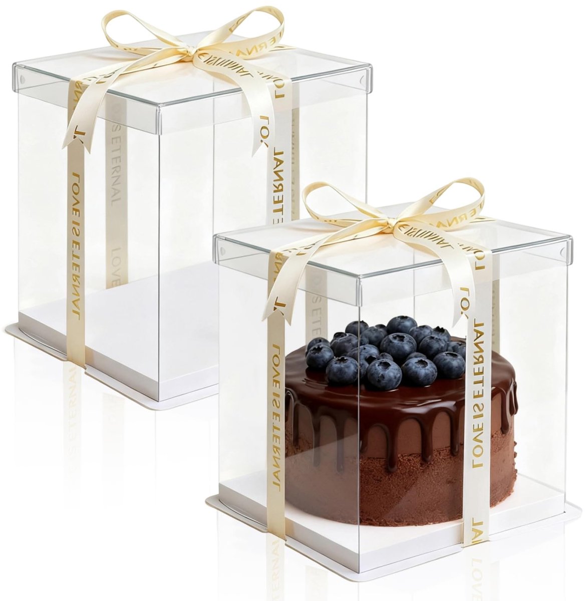 Solidchoice - Transparante Cadeauboxen Set van 2 met Lint 22 x 22 x 24 cm