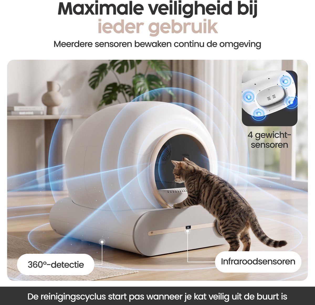 Infinity Goods Automatische Kattenbak XXL - Zelfreinigende Kattenbak - Incl. App - 75L - Met Kattenbakmat en 3 Rollen Opbergzakjes - Wit/Roségoud thumbnail 3