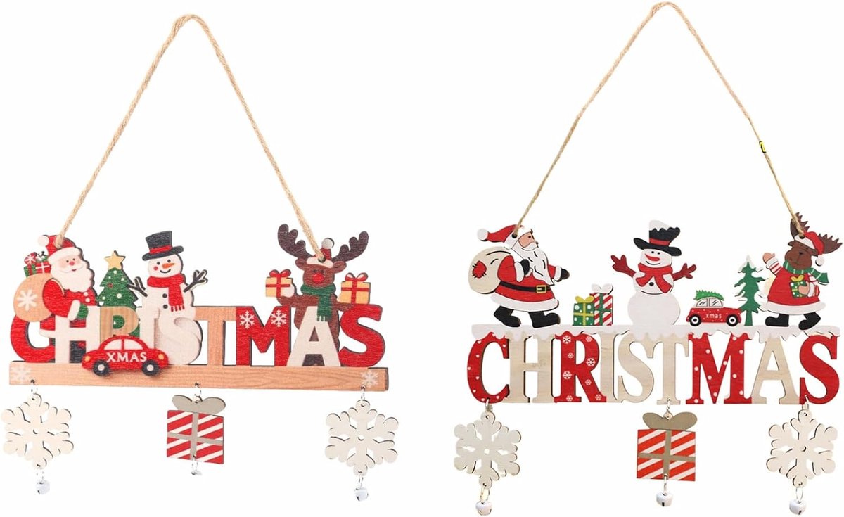 Houten Kerstbord 21cm - Handgemaakt - Santa Claus en Sneeuwvlok Decor - Feestelijke Woondecoratie - ShopVlot