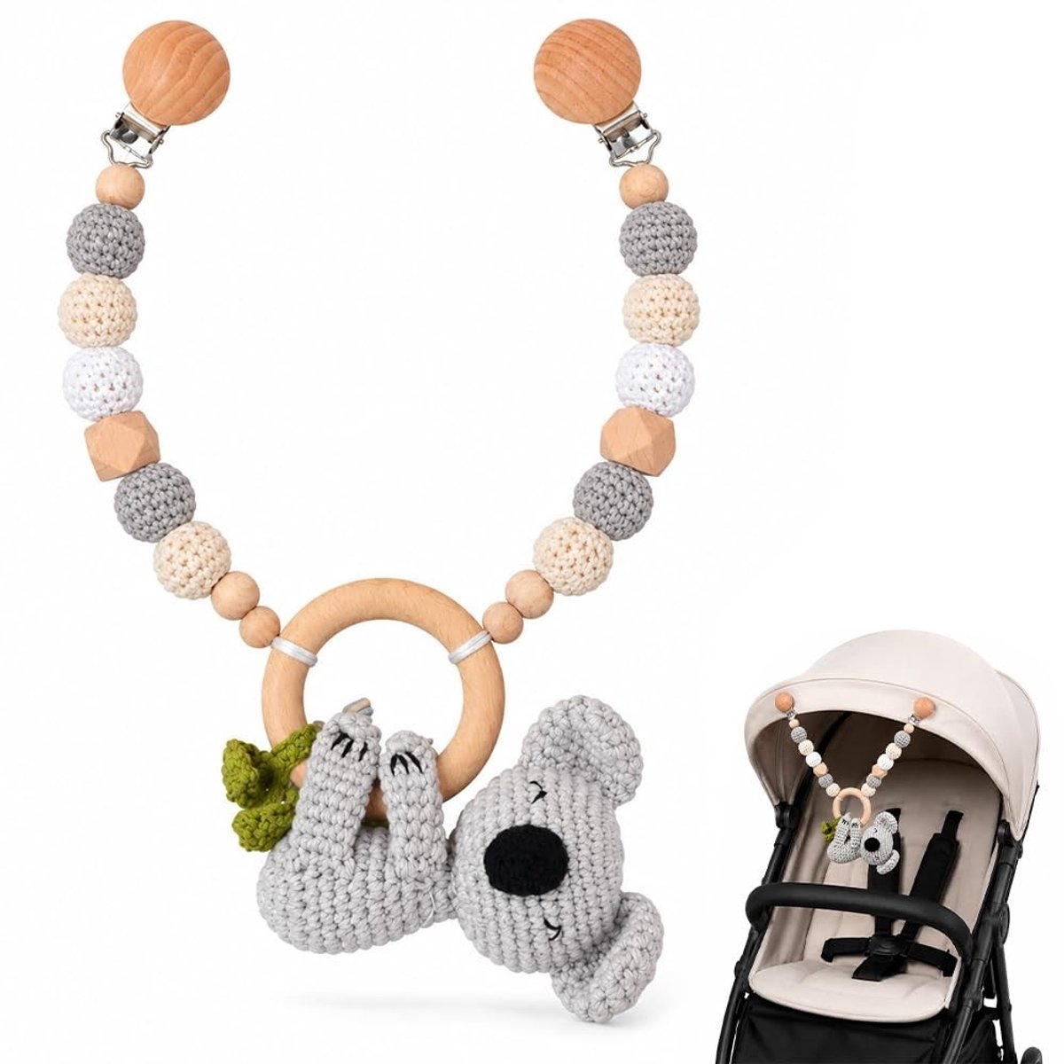 Solidchoice - Houten Kinderwagenketting met Gehaakt Dier voor Baby's