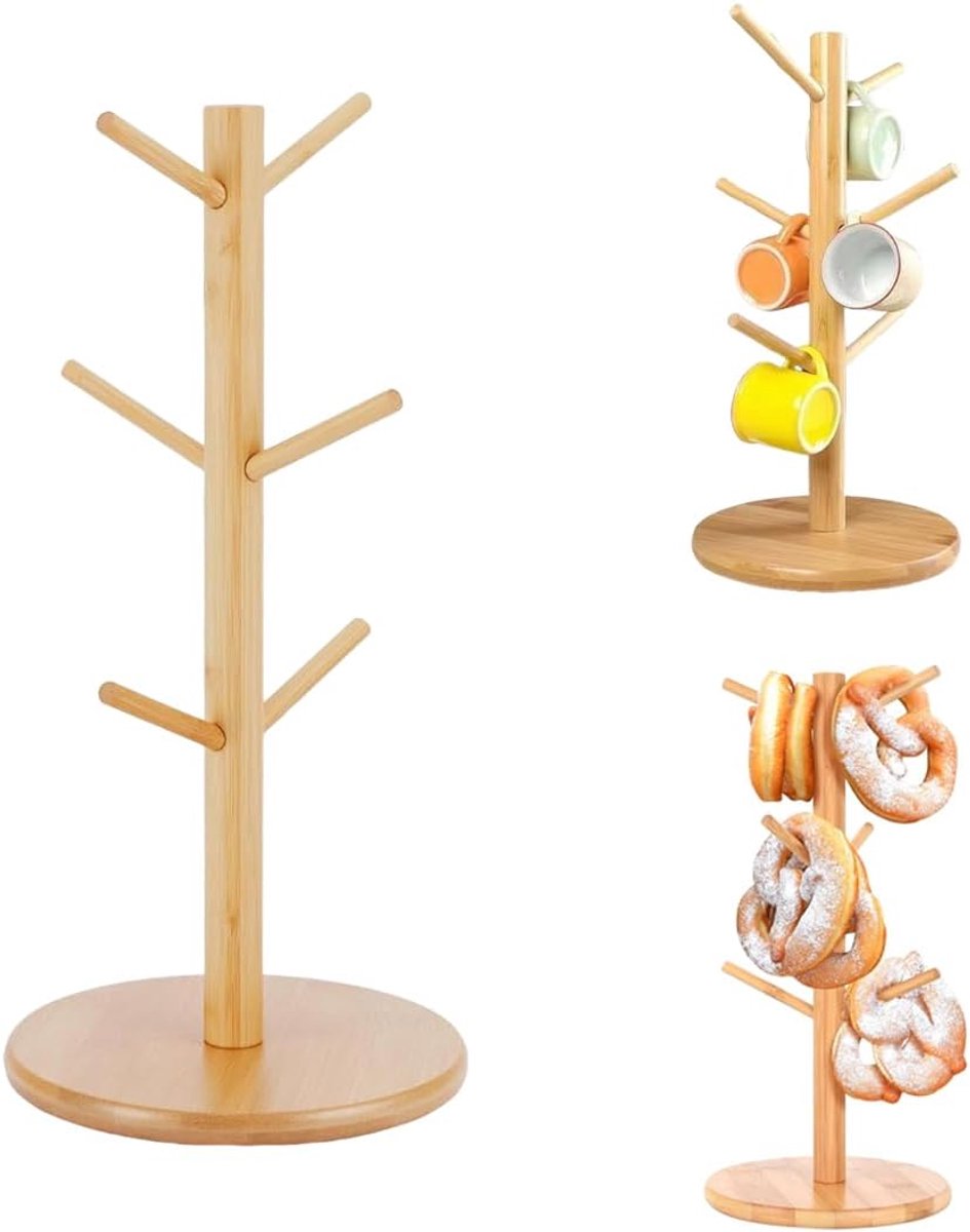 Bamboe plankhouder 33 x 15,5 cm - grote pretzelhouder - 6-armig ontwerp - ideaal voor buffetten - ShopVlot
