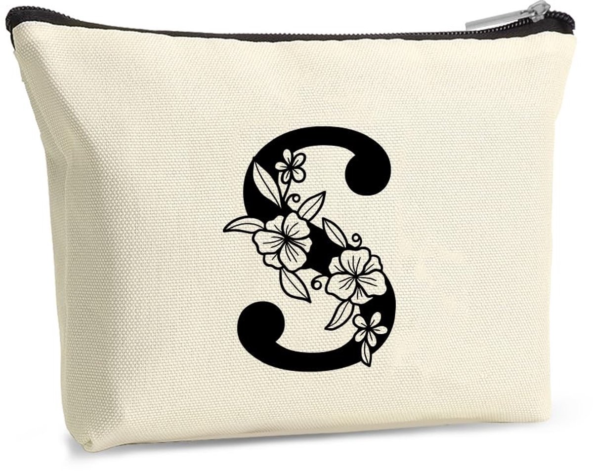 Solidchoice - Gepersonaliseerde Make-up Tas met Bloemen A-Z Initialen voor Vrouwen
