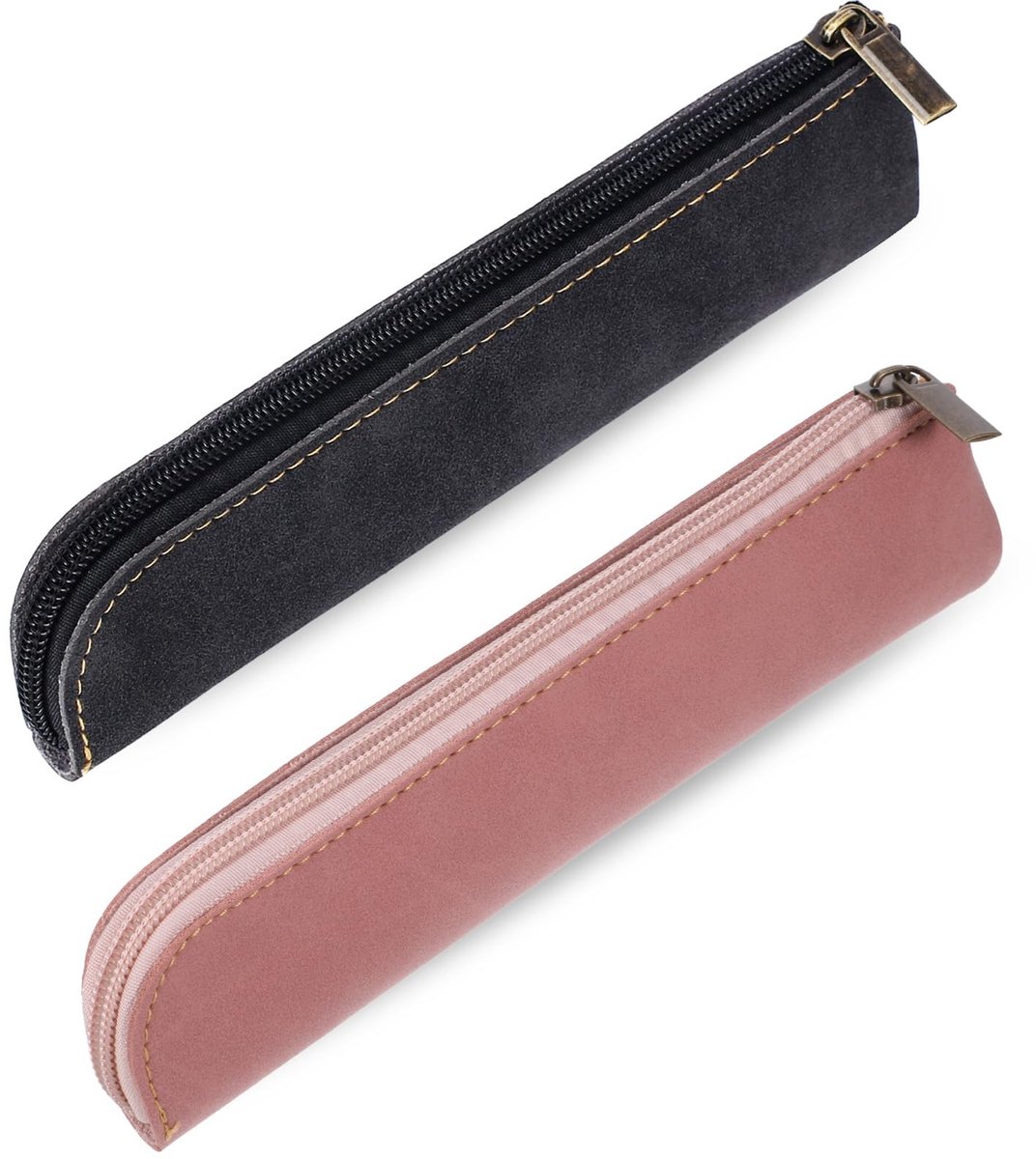Solidchoice - 2 Stuks Leren Pennen Etui met Ritssluiting