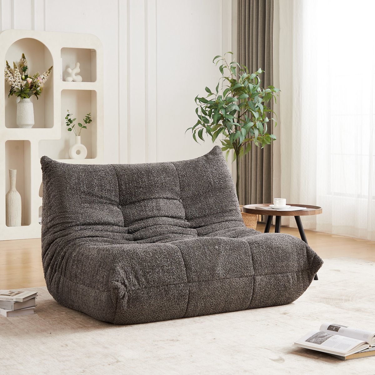OKWISH Zitzak 127 x 99 x 83 cm - Chenille Loungestoel Met Rugleuning - Geen Montage - Voor Woonkamer of Slaapkamer - Grijs