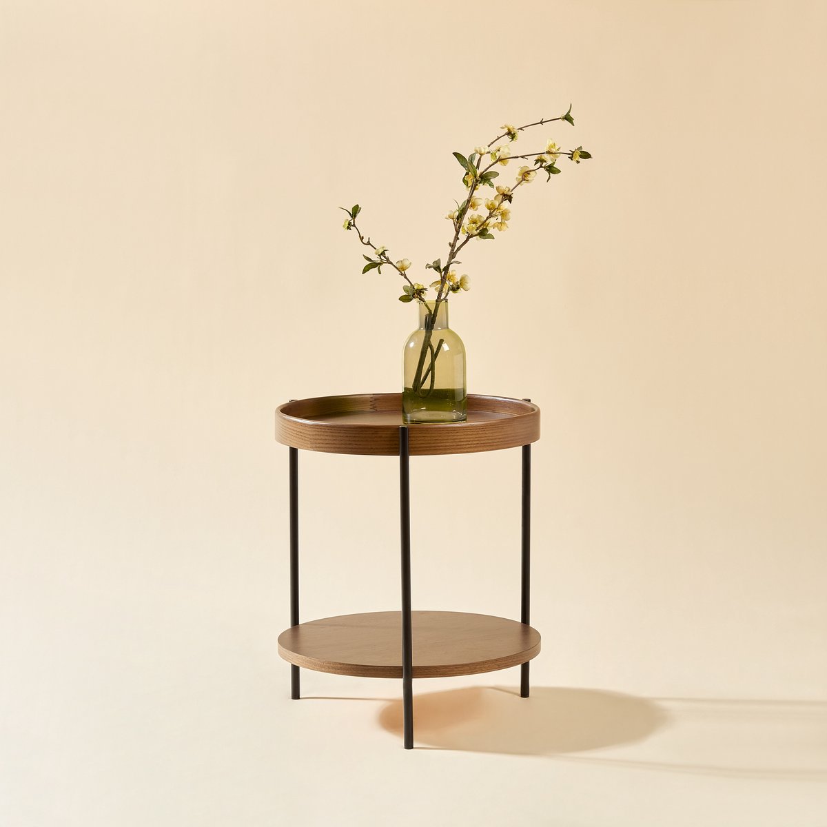 COVREO Salontafel 69x38 cm walnoot, dubbel niveau van hout en metaal
