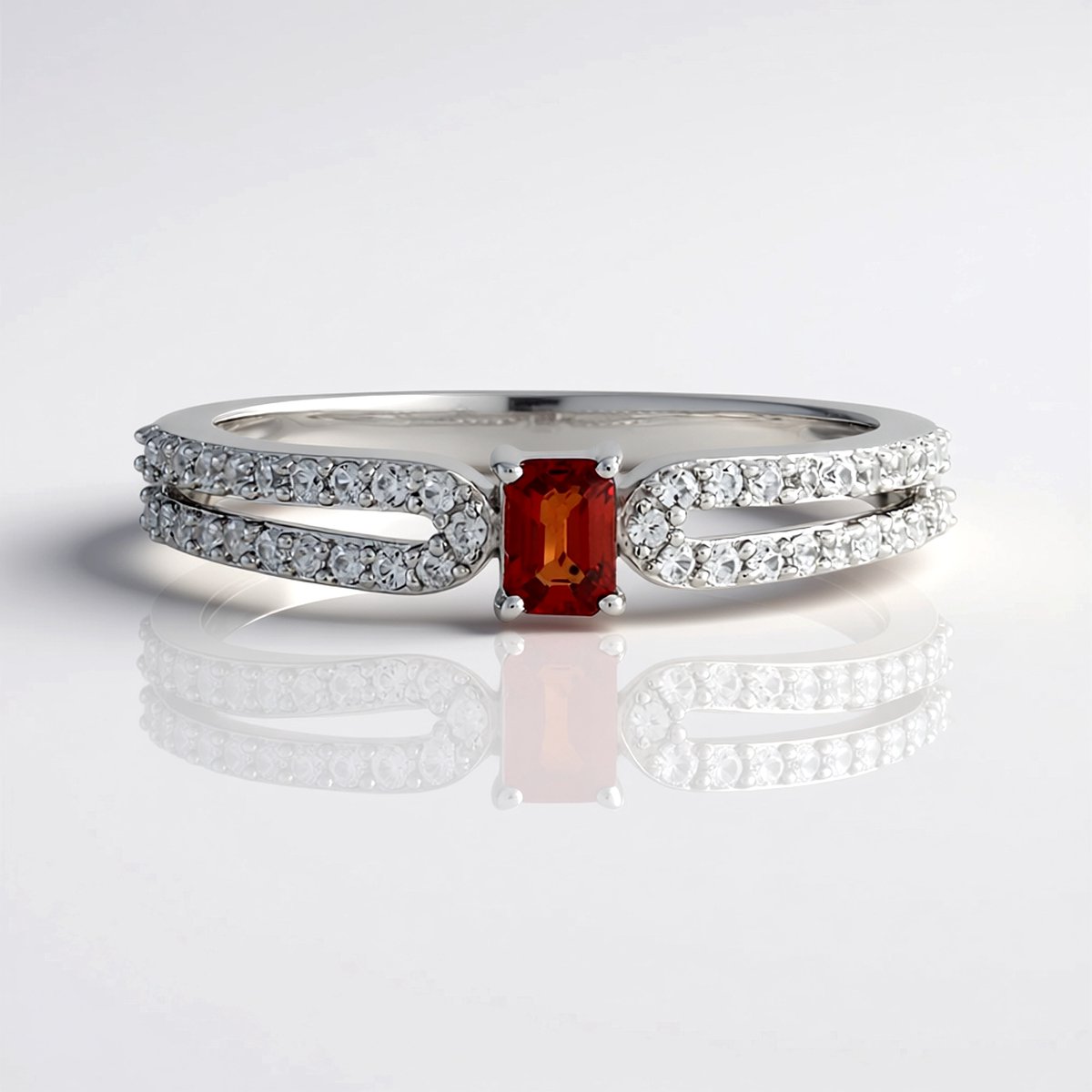 Cavill - Zilveren Ring 925 Sterling met Platina - 0,239 ct Tanzania Robijn - Achthoekig Elegant Design - Cambodja Zirkonia sierlijk
