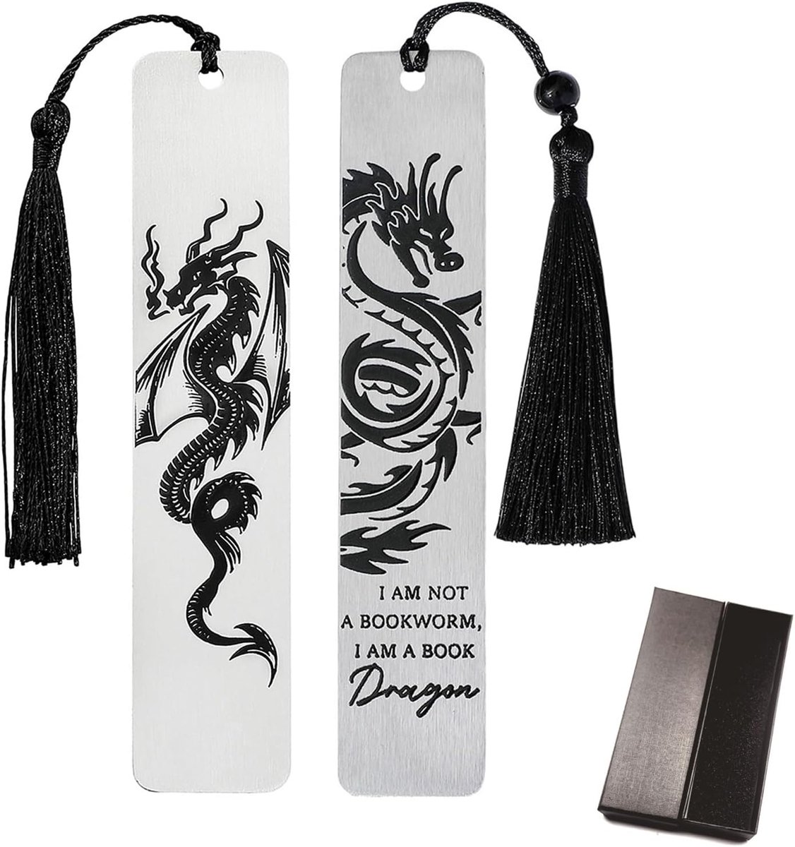 Bladwijzer boekenlegger set - drakenmotief - metalen met kwast - decoratief leesaccessoire - ShopVlot
